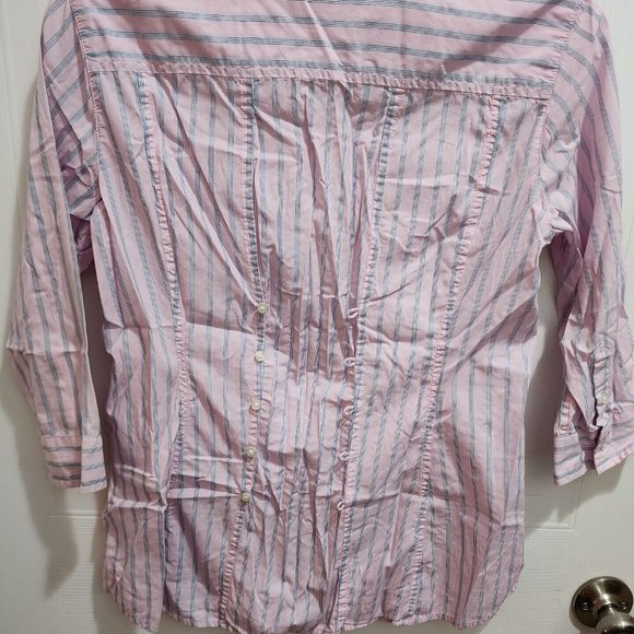 Banana Republic Women's 3/4 Sleeve Button Up Top Button Back Pink Striped Size 2 - Picture 11 of 13